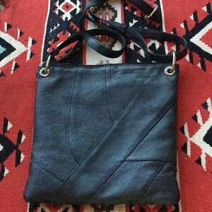 Patchwork black leather crossbody bag